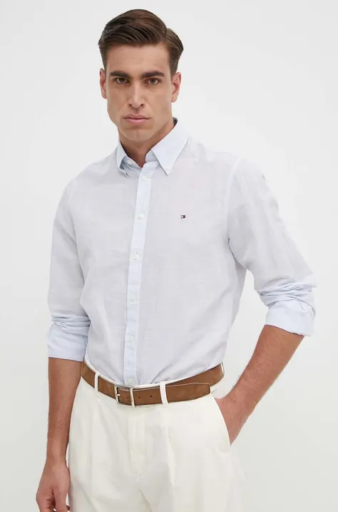 Košile s příměsí lnu Tommy Hilfiger regular, s límečkem button-down, MW0MW34632