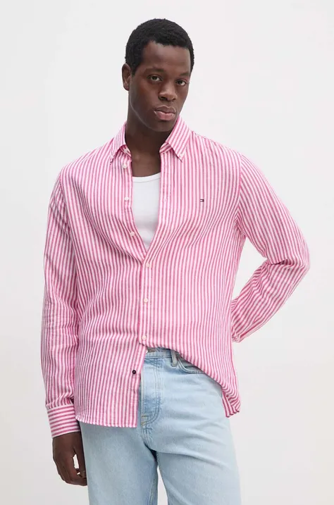 Рубашка Tommy Hilfiger мужская цвет розовый slim воротник button-down MW0MW34633
