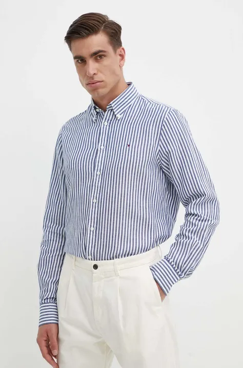 Košile Tommy Hilfiger pánská, tmavomodrá barva, slim, s límečkem button-down, MW0MW34633
