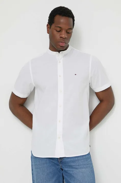 Βαμβακερό πουκάμισο Tommy Hilfiger ανδρικό, χρώμα: άσπρο