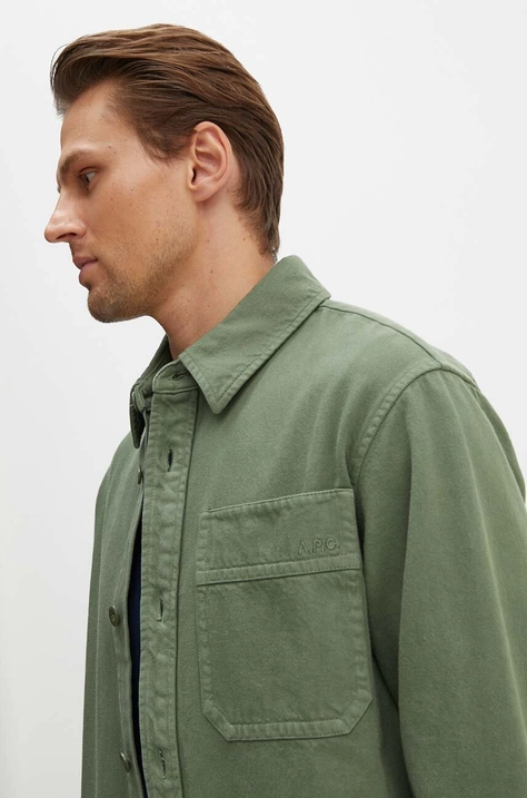 A.P.C. cotton shirt Surchemise Basile Brodee Poitrine men's green color COFCN.H02918.KAI