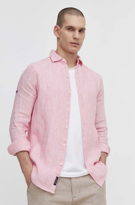 Льняная рубашка Superdry цвет розовый regular классический воротник