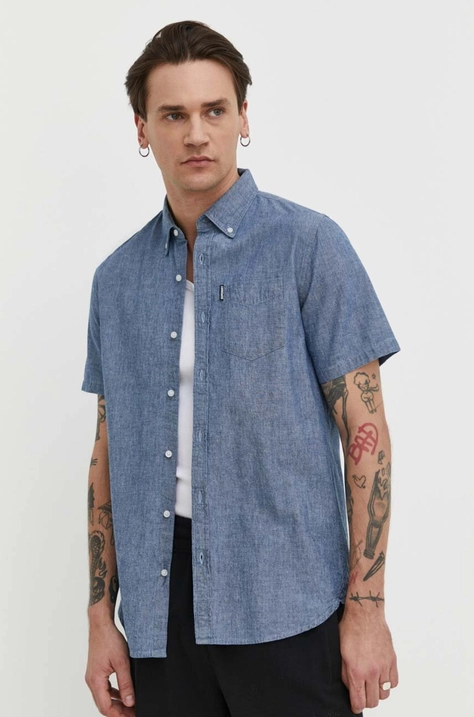 Superdry koszula bawełniana męska kolor niebieski regular z kołnierzykiem button-down