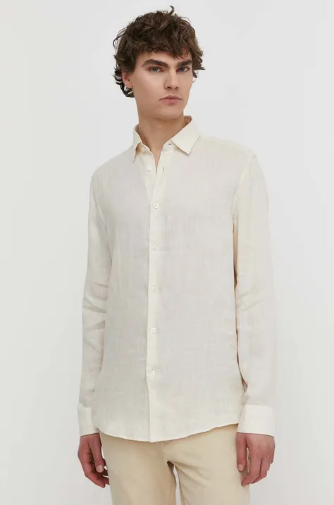 Ľanová košeľa Drykorn RAMIS béžová farba, voľný strih, s klasickým golierom, 126004 47350