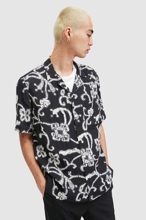 AllSaints camasa WEBS barbati, culoarea negru, relaxed