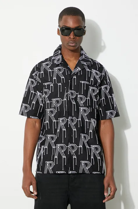 Bavlnená košeľa Represent Embrodiered Initial Overshirt pánska, čierna farba, voľný strih, MLM212.01