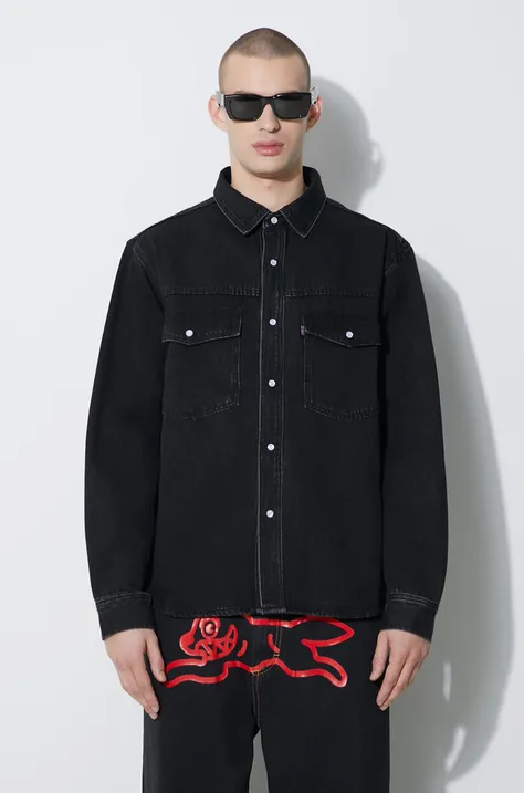 Джинсовая рубашка Billionaire Boys Club Running Dog Denim мужская цвет чёрный relaxed классический воротник IC24149