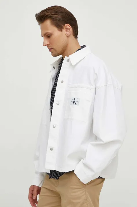 Джинсовая куртка Calvin Klein Jeans мужская цвет белый переходная oversize J30J324869