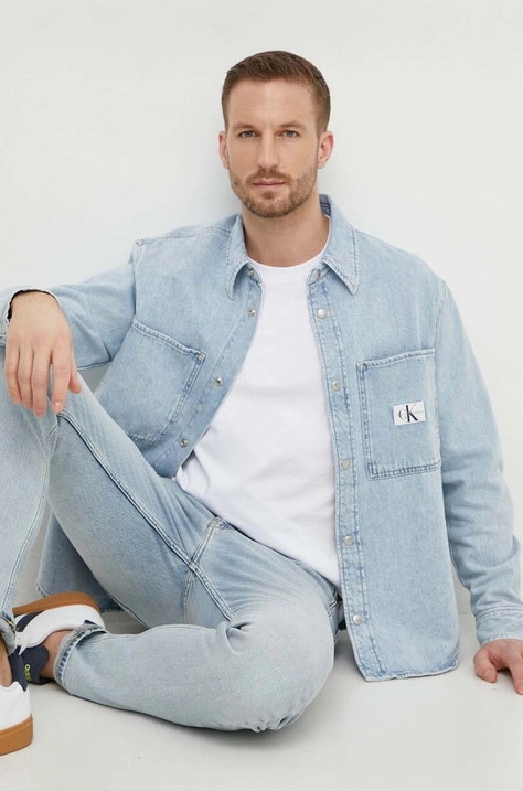 Rifľová košeľa Calvin Klein Jeans pánska, regular, s klasickým golierom