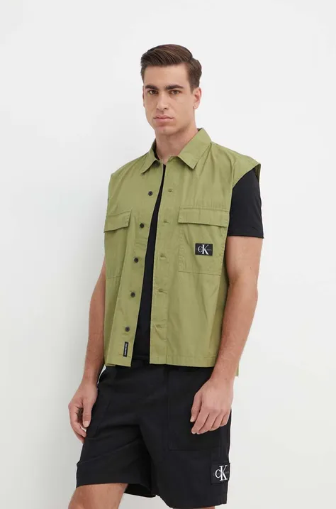 Bombažna srajca Calvin Klein Jeans moška, zelena barva, J30J325249