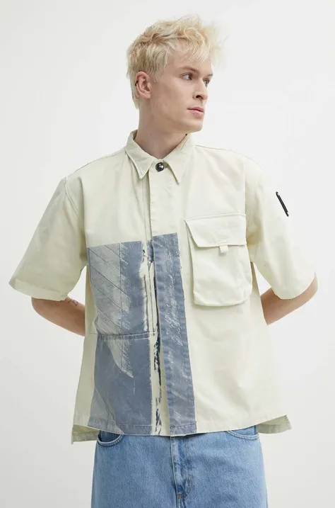 Βαμβακερό πουκάμισο A-COLD-WALL* Strand Overshirt ανδρικό, χρώμα: μπεζ, ACWMSH131