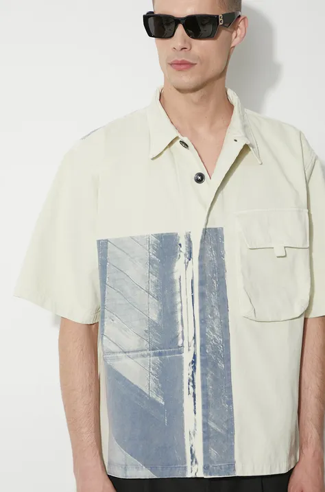 Bavlnená košeľa A-COLD-WALL* Strand Overshirt pánska, béžová farba, voľný strih, s klasickým golierom, ACWMSH131
