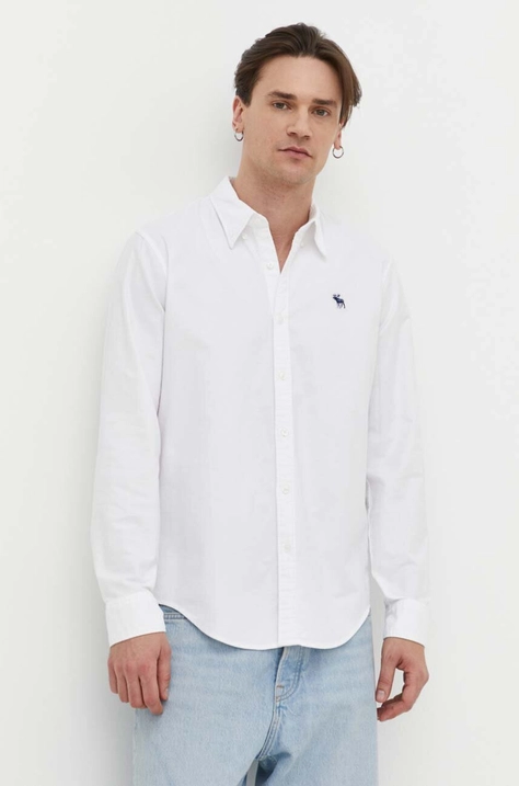 Abercrombie & Fitch koszula męska kolor biały regular z kołnierzykiem button-down