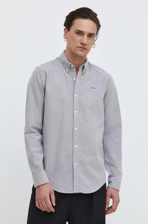 Риза Abercrombie & Fitch мъжка в сиво със стандартна кройка с яка с копче