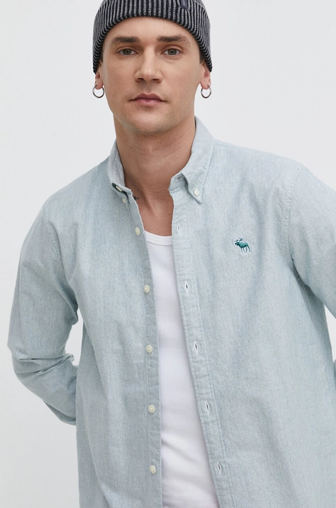 Abercrombie & Fitch koszula męska kolor zielony regular z kołnierzykiem button-down