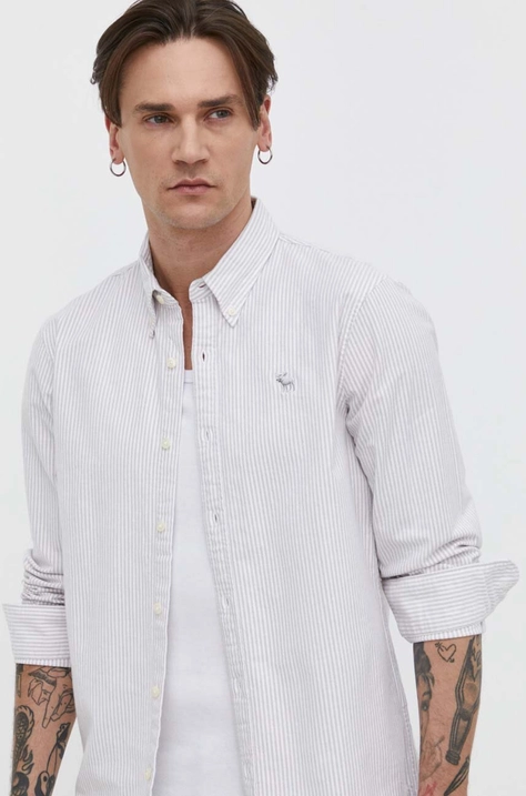 Abercrombie & Fitch koszula męska kolor beżowy regular z kołnierzykiem button-down