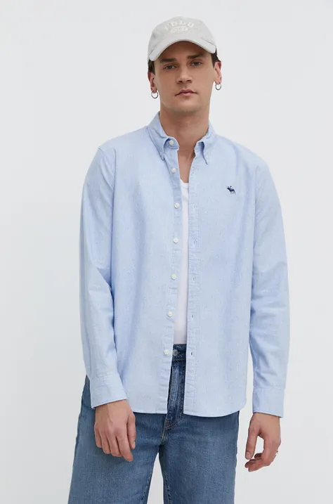 Риза Abercrombie & Fitch мъжка в синьо със стандартна кройка с яка с копче