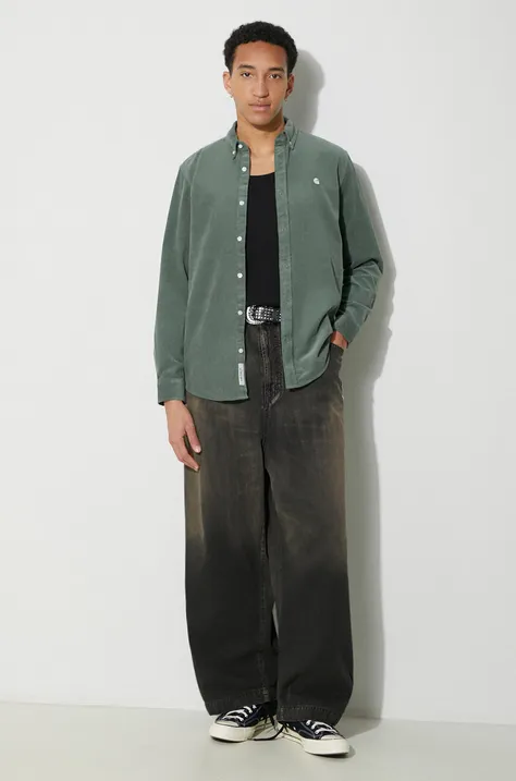 Πουκάμισο κοτλέ Carhartt WIP Longsleeve Madison Fine Cord Shirt χρώμα: πράσινο, I030580.25HXX