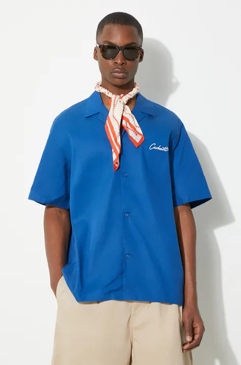 Košeľa Carhartt WIP S/S Delray Shirt pánska, čierna farba, voľný strih, I031465.25SXX