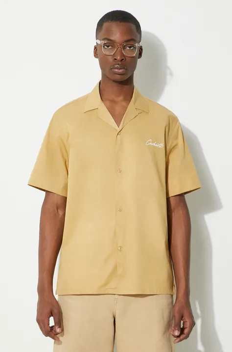 Košile Carhartt WIP S/S Delray Shirt pánská, béžová barva, relaxed, I031465.25TXX