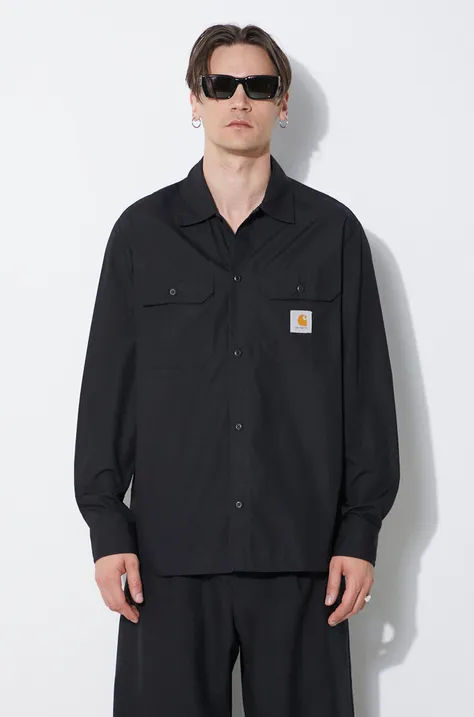 Košeľa Carhartt WIP Longsleeve Craft Shirt pánska, čierna farba, voľný strih, s klasickým golierom, I033021.89XX
