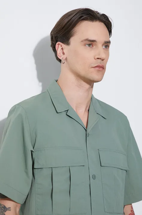 Košile Carhartt WIP S/S Evers Shirt pánská, zelená barva, relaxed, I033022.1YFXX