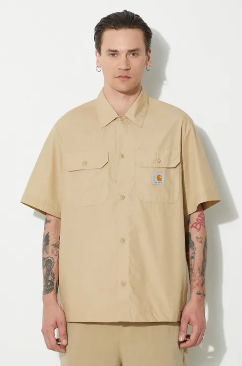 Košile Carhartt WIP S/S Craft Shirt pánská, béžová barva, relaxed, s klasickým límcem, I033023.1YAXX