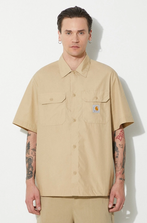 Рубашка Carhartt WIP S/S Craft Shirt мужская цвет бежевый relaxed классический воротник I033023.1YAXX