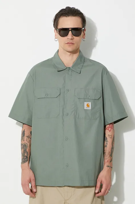 Košeľa Carhartt WIP S/S Craft Shirt pánska, zelená farba, voľný strih, s klasickým golierom, I033023.1YFXX