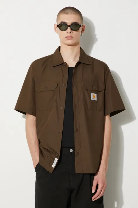 Carhartt WIP koszula S/S Craft Shirt męska kolor brązowy regular I033023.1ZDXX