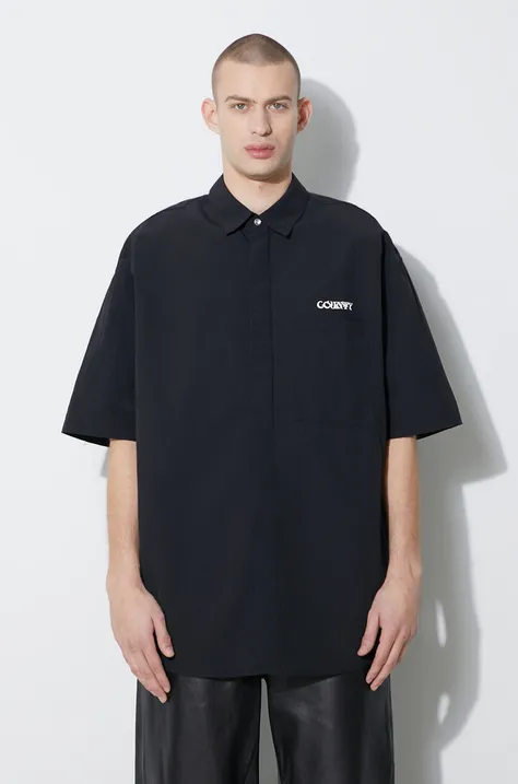 Košile Marcelo Burlon Logo Nylon Over Shirt pánská, černá barva, relaxed, s klasickým límcem, CMGG005S24FAB0011001
