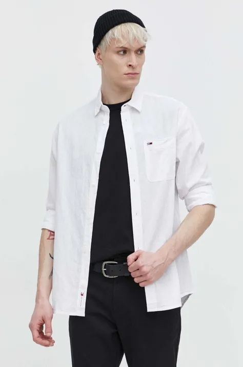 Tommy Jeans camicia in lino misto colore bianco