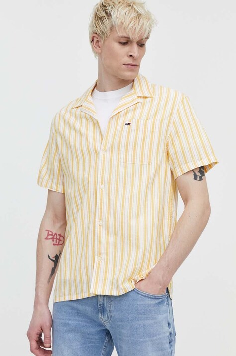 Рубашка с примесью льна Tommy Jeans цвет жёлтый regular