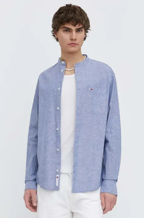 Košulja s dodatkom lana Tommy Jeans regular, s ruskim ovratnikom