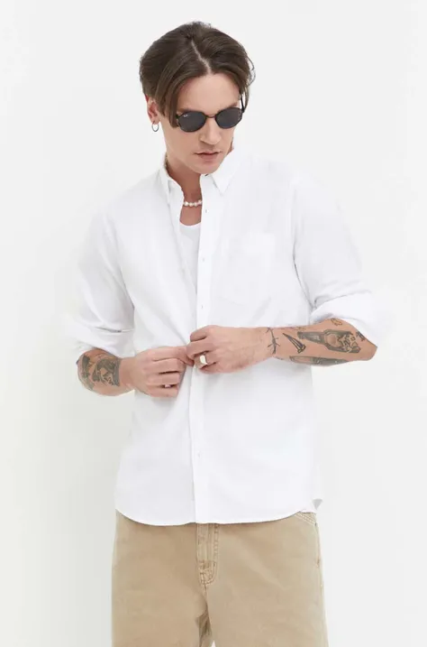Košulja Hollister Co. za muškarce, boja: bijela, regular, s button-down ovratnikom