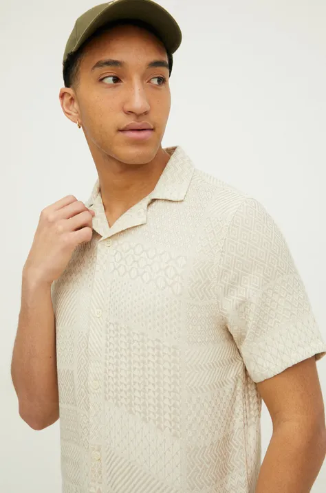 Bavlněná košile Hollister Co. béžová barva, regular