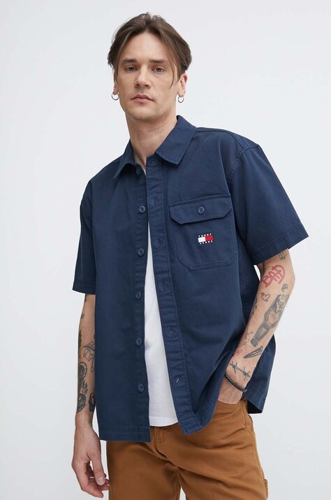 Бавовняна сорочка Tommy Jeans чоловіча колір синій relaxed класичний комір DM0DM18969