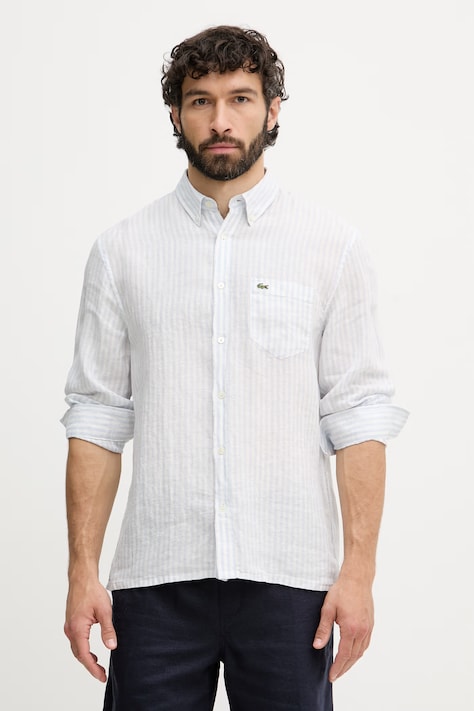 Lacoste košulja od lana za muškarce plava prugasta CH6985