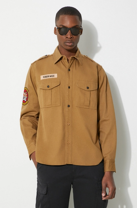 Human Made camasa din bumbac Boy Scout Shirt barbati, culoarea bej, cu guler clasic, regular, HM27SH001