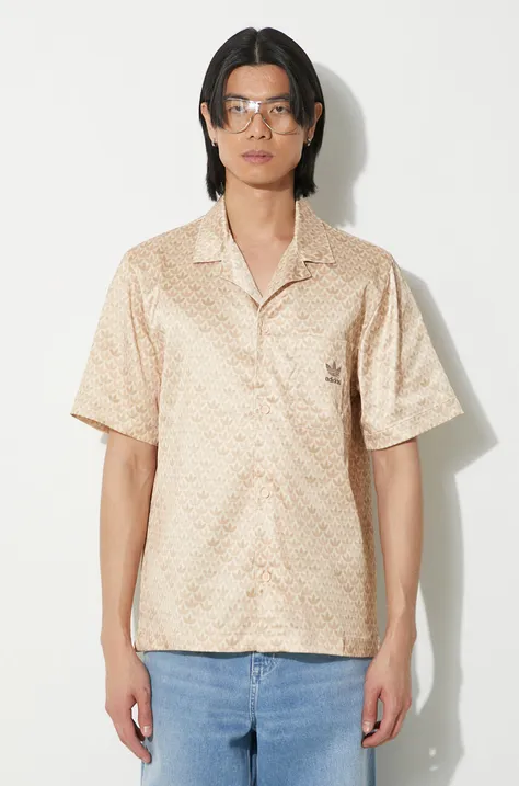 Рубашка adidas Originals Mono Satin мужская цвет бежевый relaxed IS0211