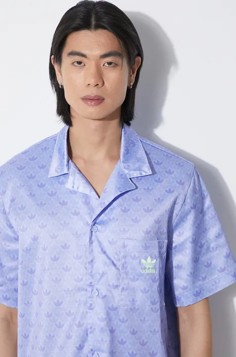 Рубашка adidas Originals Mono Satin мужская цвет фиолетовый relaxed IS2938