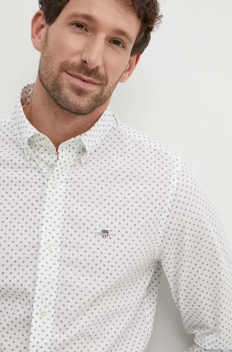 Бавовняна сорочка Gant чоловіча колір білий slim комір button-down