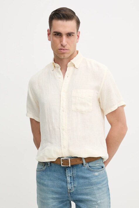 Gant camasa de in culoarea bej, cu guler button-down, regular