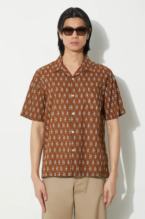 Βαμβακερό πουκάμισο Universal Works Road Shirt ανδρικό, χρώμα: καφέ, 30179.BROWN