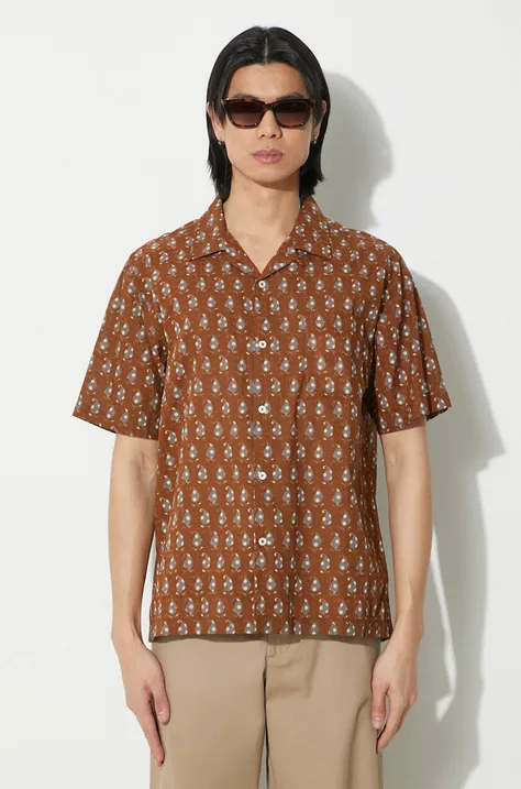 Universal Works camasa din bumbac Road Shirt barbati, culoarea maro, regular, 30179.BROWN