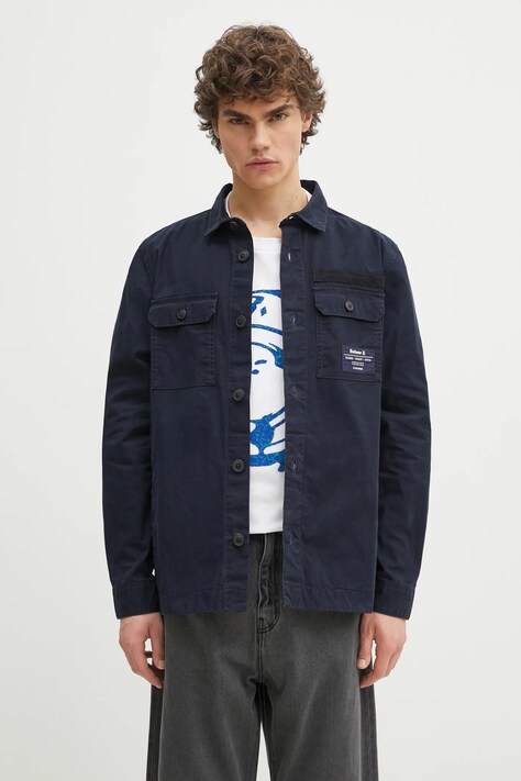 Bavlněná košile Barbour Bidlam Overshirt tmavomodrá barva, regular, s klasickým límcem, MOS0368