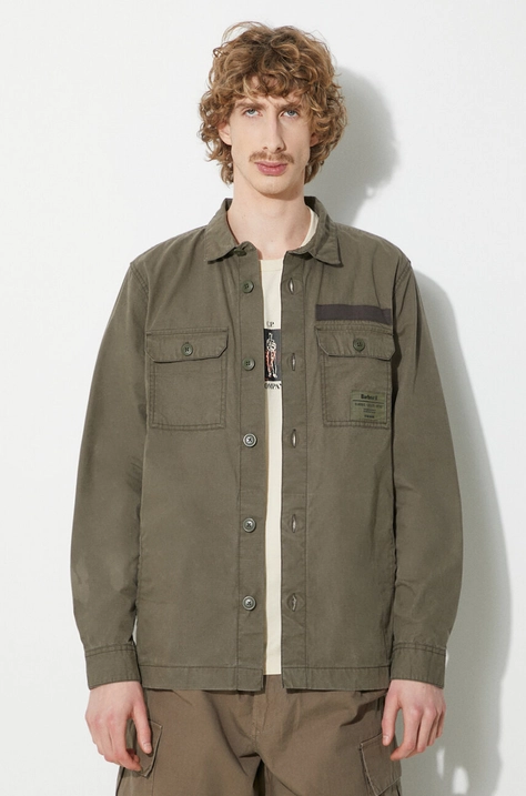 Barbour cotton shirt Bidlam Overshirt men's green color MOS0368