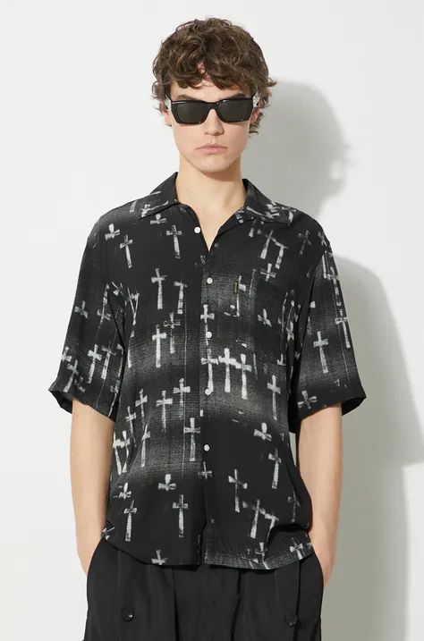 Košile Aries Graveyard Hawaiian Shirt pánská, černá barva, relaxed, s klasickým límcem, SUAR40100X