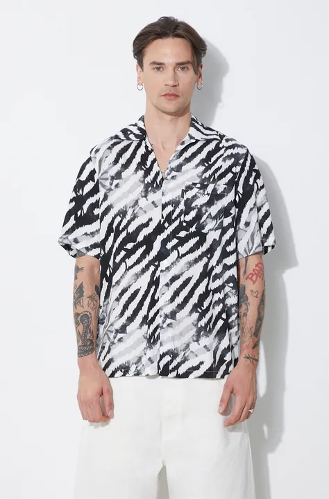Košulja Aries Hibiscus Hawaiian Shirt za muškarce, boja: crna, regular, s klasičnim ovratnikom, SUAR40108X