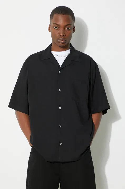 Košeľa Vans Premium Standards Camp Collar Woven LX pánska, čierna farba, voľný strih, VN000GVXBLK1